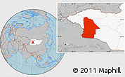 Gray Location Map of Hovd, highlighted country, hill shading