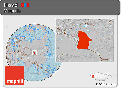Gray Location Map of Hovd, hill shading