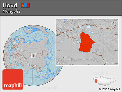 Gray Location Map of Hovd, hill shading
