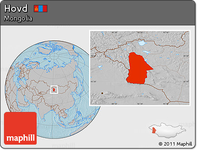 Gray Location Map of Hovd, hill shading