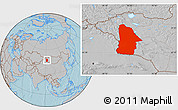 Gray Location Map of Hovd, hill shading