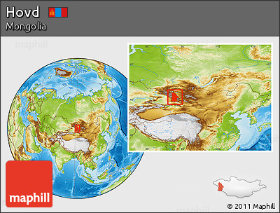 Physical Location Map of Hovd, within the entire country