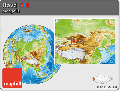 Physical Location Map of Hovd, within the entire country