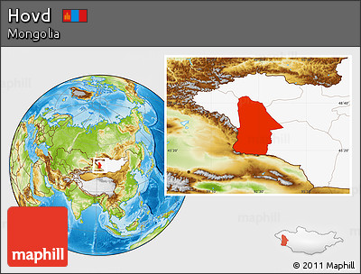 Physical Location Map of Hovd, highlighted country