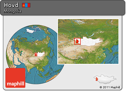 Satellite Location Map of Hovd, highlighted country, within the entire country