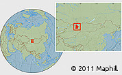 Savanna Style Location Map of Hovd, within the entire country, hill shading