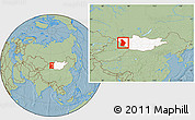 Savanna Style Location Map of Hovd, highlighted country, within the entire country, hill shading