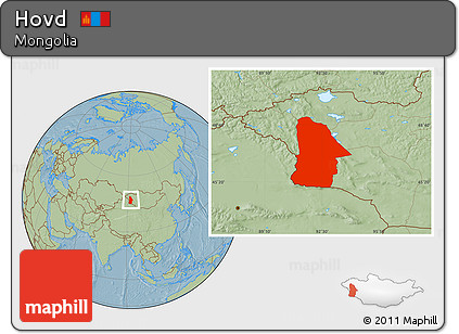 Savanna Style Location Map of Hovd, hill shading