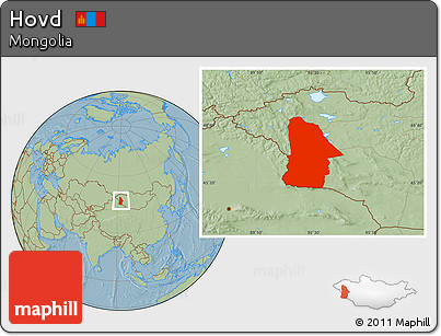 Savanna Style Location Map of Hovd, hill shading