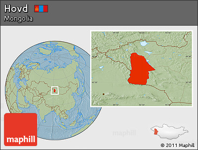 Savanna Style Location Map of Hovd, hill shading