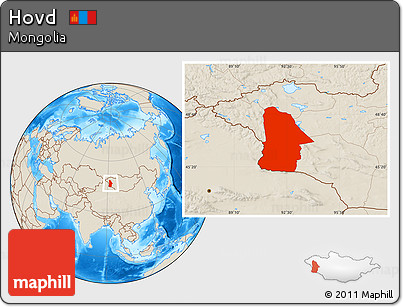 Shaded Relief Location Map of Hovd