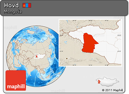 Shaded Relief Location Map of Hovd, highlighted country