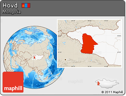 Shaded Relief Location Map of Hovd, highlighted country
