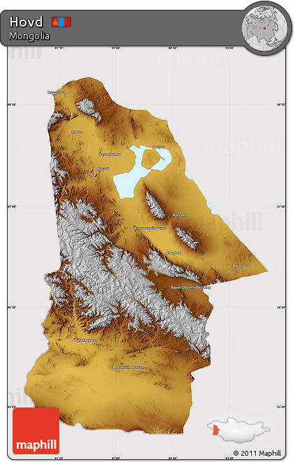 Physical Map of Hovd, cropped outside