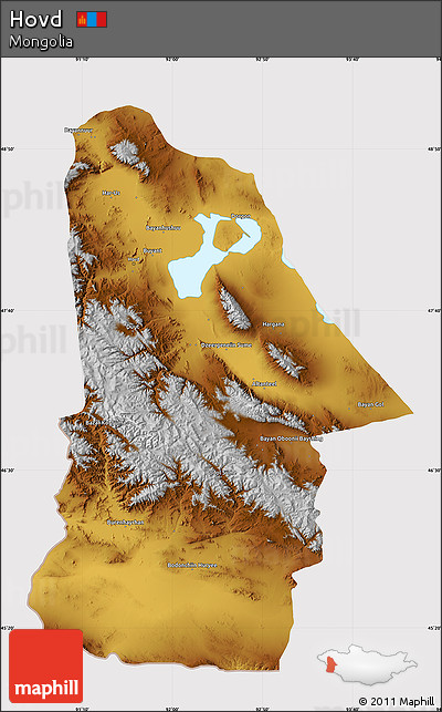 Physical Map of Hovd, cropped outside