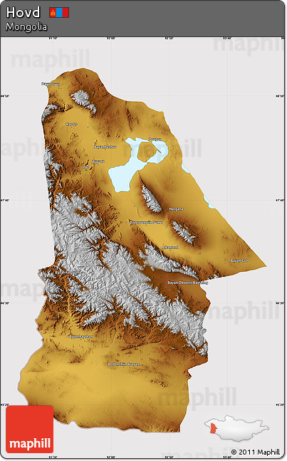 Physical Map of Hovd, cropped outside