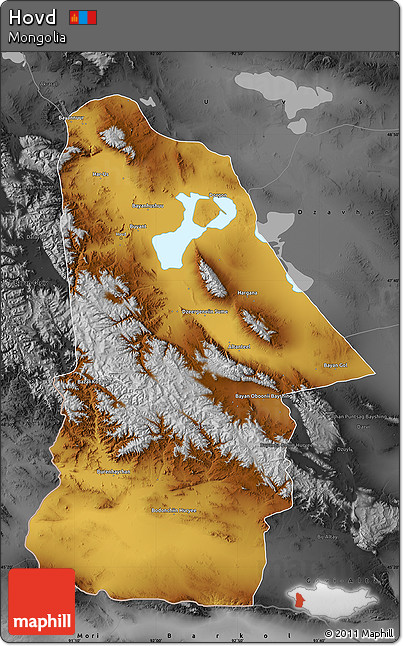 Physical Map of Hovd, darken, desaturated