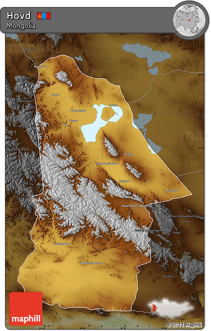 Physical Map of Hovd, darken