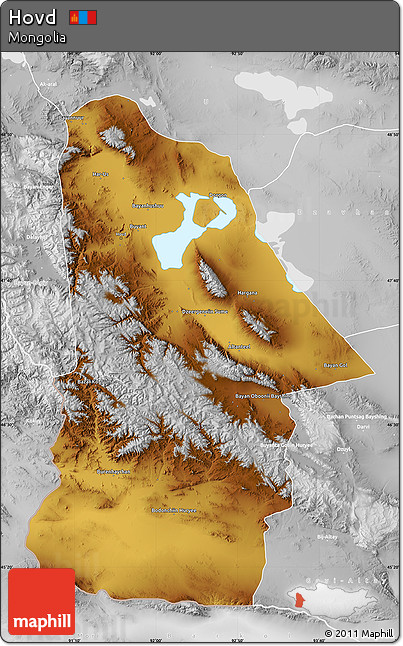 Physical Map of Hovd, lighten, desaturated