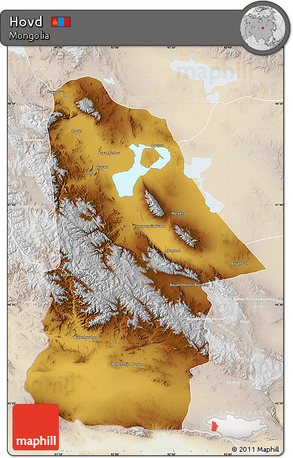 Physical Map of Hovd, lighten