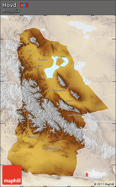 Physical Map of Hovd, lighten