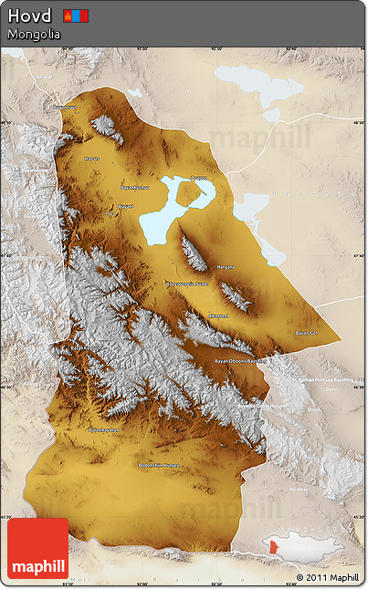 Physical Map of Hovd, lighten