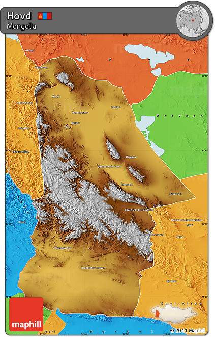 Physical Map of Hovd, political outside