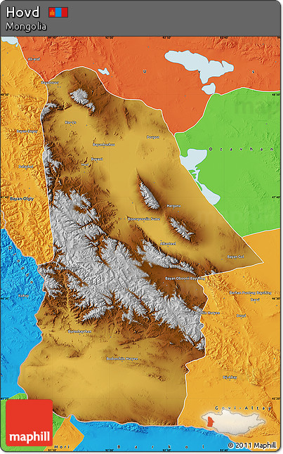 Physical Map of Hovd, political outside