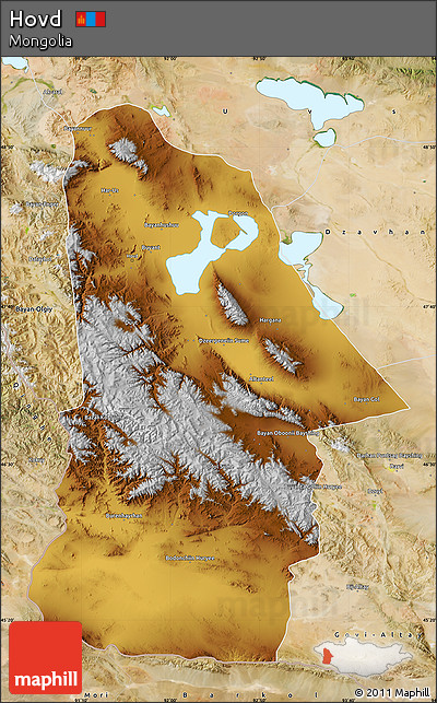 Physical Map of Hovd, satellite outside