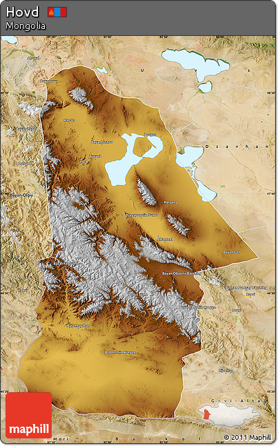 Physical Map of Hovd, satellite outside
