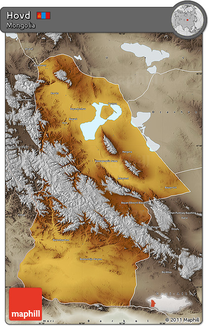 Physical Map of Hovd, semi-desaturated