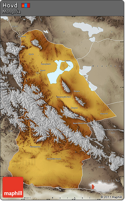 Physical Map of Hovd, semi-desaturated