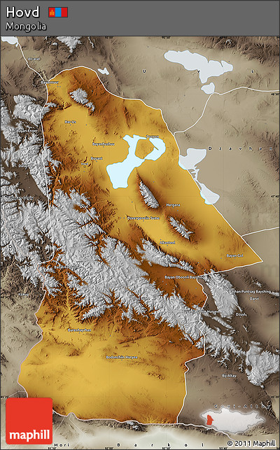 Physical Map of Hovd, semi-desaturated