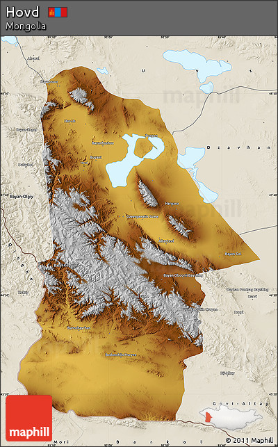 Physical Map of Hovd, shaded relief outside