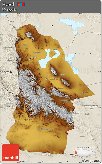 Physical Map of Hovd, shaded relief outside