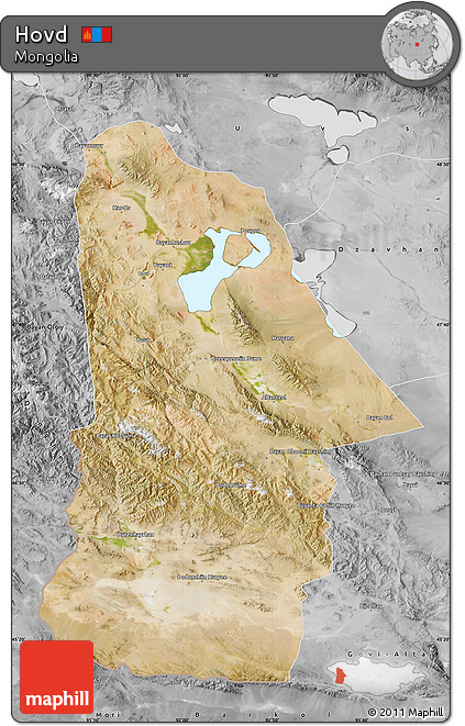 Satellite Map of Hovd, desaturated