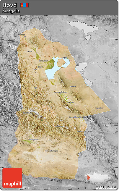 Satellite Map of Hovd, desaturated