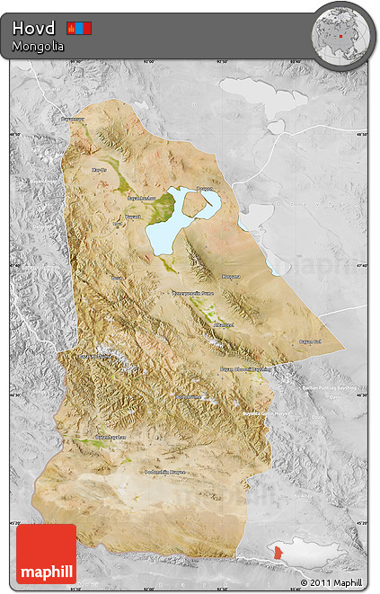 Satellite Map of Hovd, lighten, desaturated