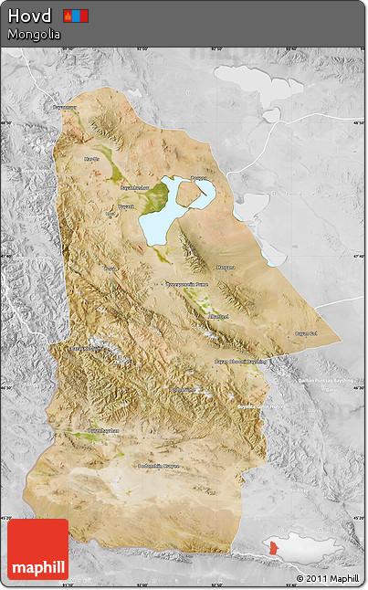 Satellite Map of Hovd, lighten, desaturated