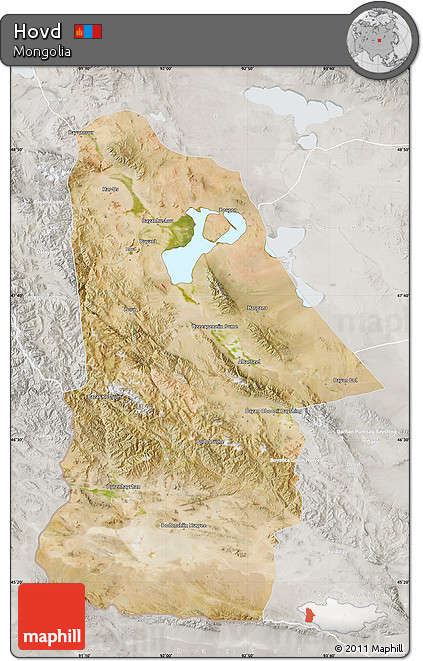 Satellite Map of Hovd, lighten, semi-desaturated