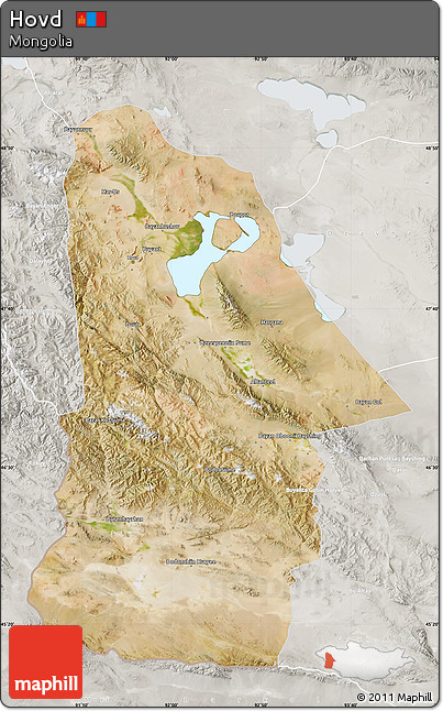 Satellite Map of Hovd, lighten, semi-desaturated