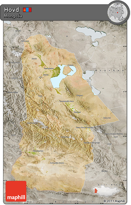 Satellite Map of Hovd, semi-desaturated