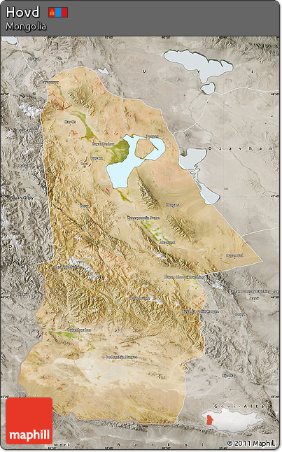 Satellite Map of Hovd, semi-desaturated