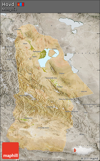 Satellite Map of Hovd, semi-desaturated