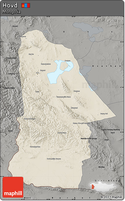 Shaded Relief Map of Hovd, darken, semi-desaturated