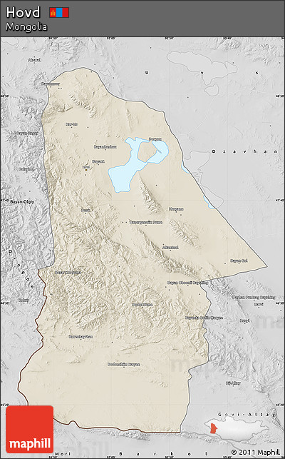 Shaded Relief Map of Hovd, desaturated