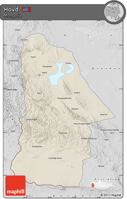 Shaded Relief Map of Hovd, desaturated