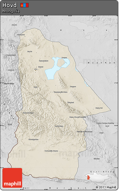 Shaded Relief Map of Hovd, desaturated