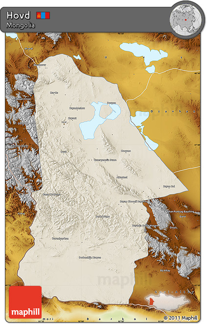 Shaded Relief Map of Hovd, physical outside