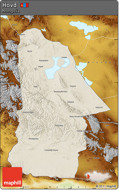 Shaded Relief Map of Hovd, physical outside